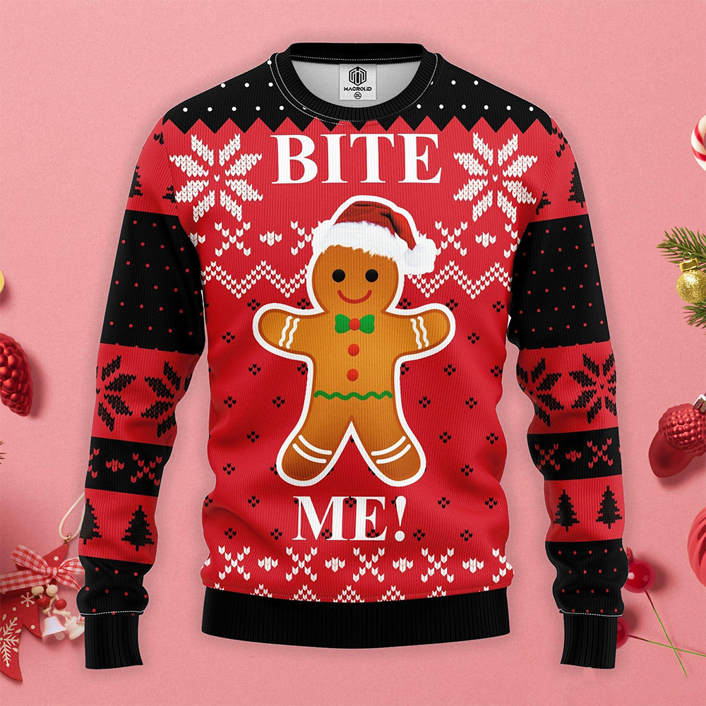 Gingerbread Bite Me Christmas Sweater Gingerbread Bite Me Christmas Sweater
