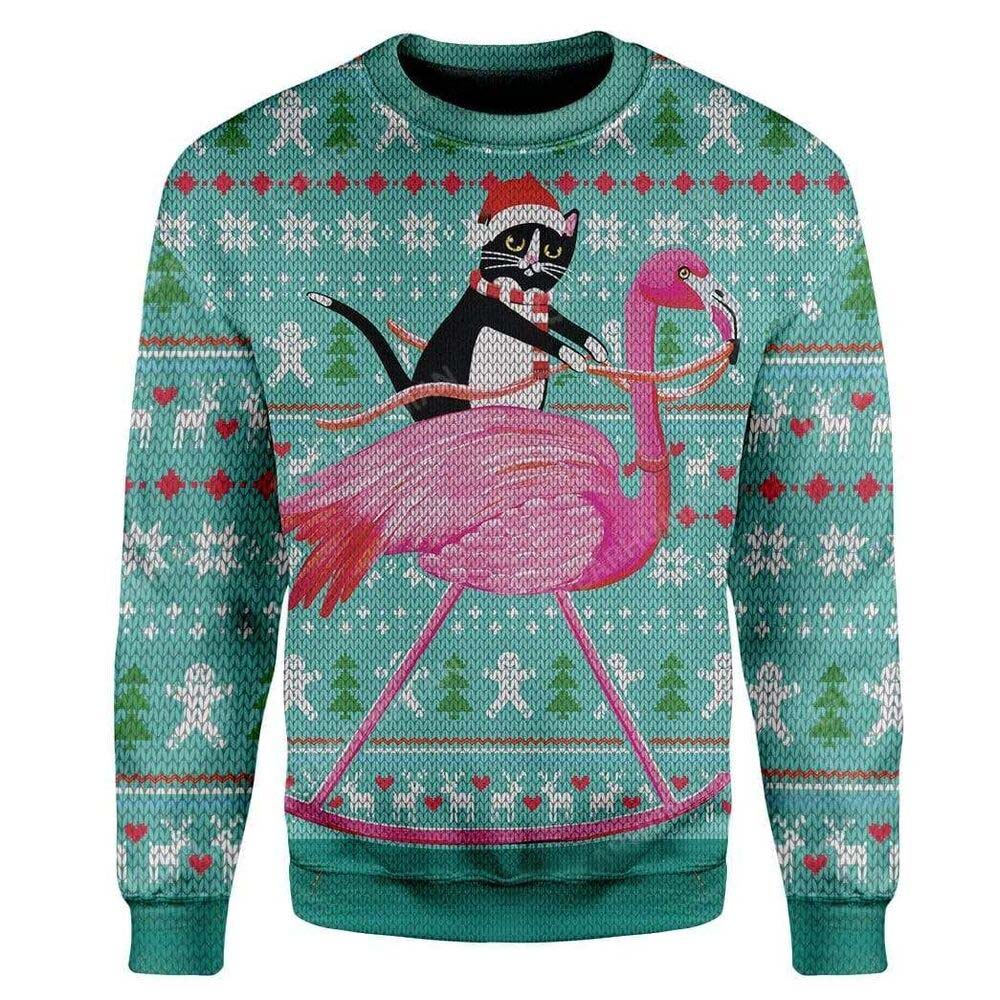 Cat And Flamingo Ugly Christmas Sweater Cat And Flamingo Ugly Christmas Sweater