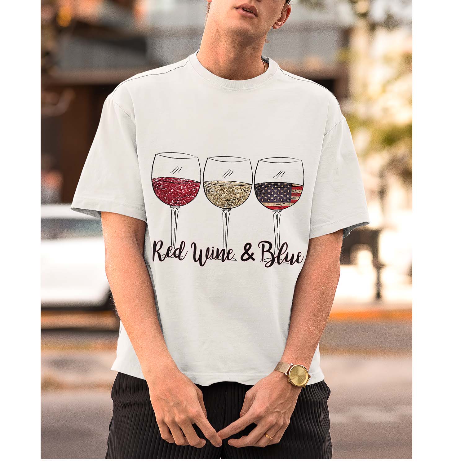 Red Wine And Blue Shirt