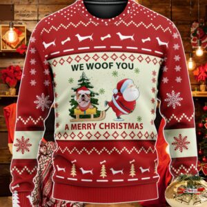 Pitbull Santa We Woof You A Merry Christmas Sweater