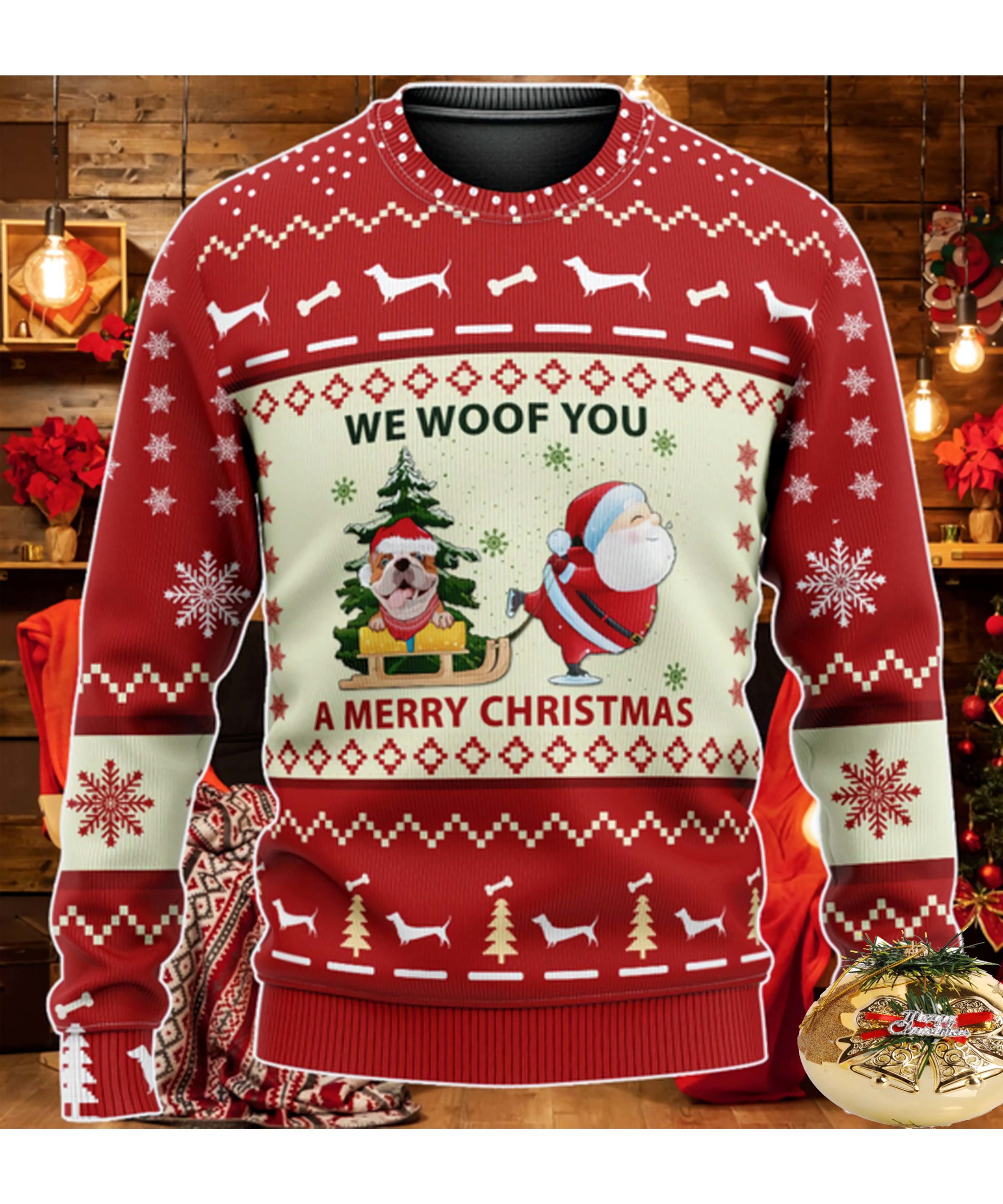 Pitbull Santa We Woof You A Merry Christmas Sweater Pitbull Santa We Woof You A Merry Christmas Sweater