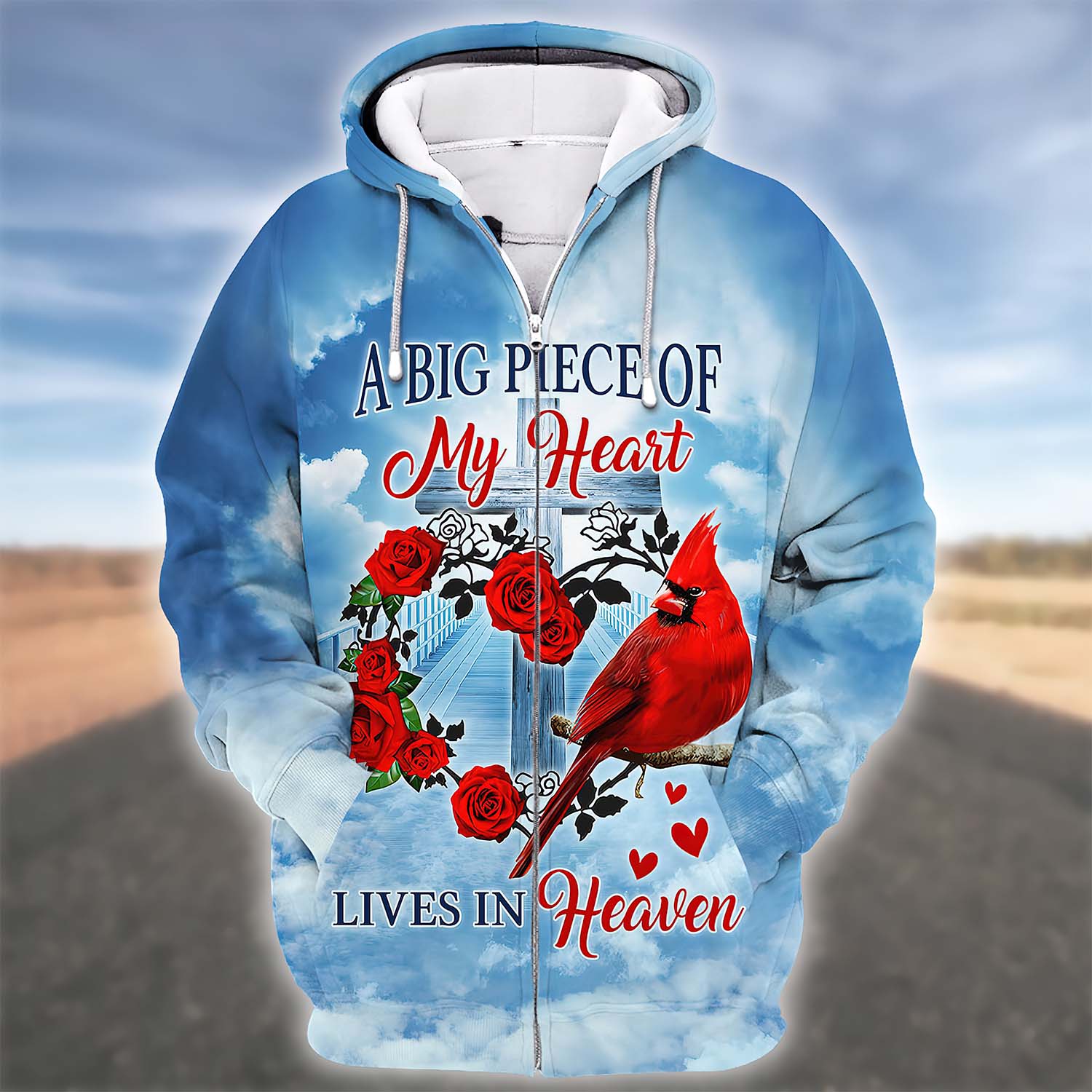 A Big Piece Of My Heart Lives In Heaven Cardinal 3D Hoodie