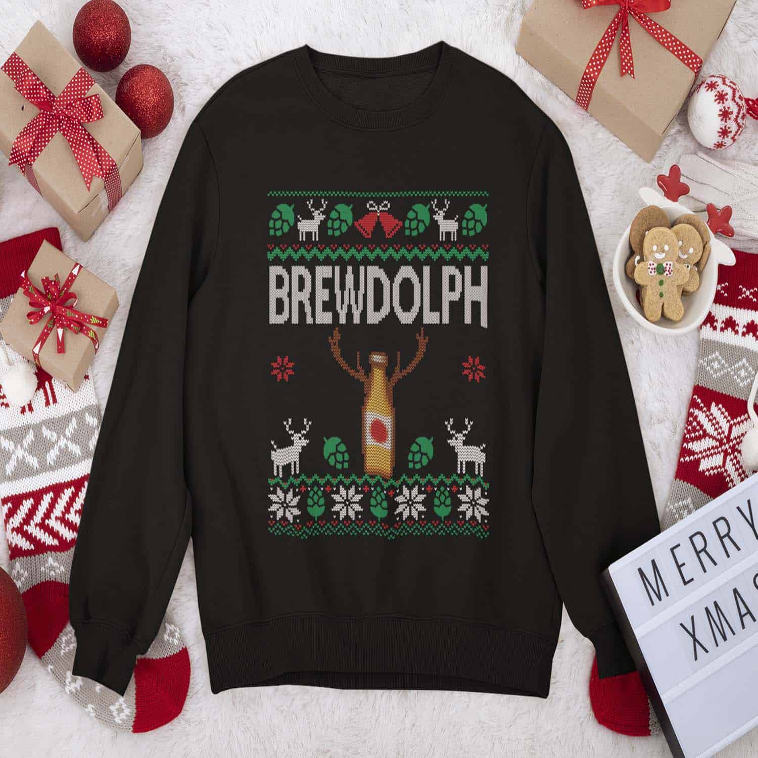 Brewdolph Ugly Christmas Sweatshirt Brewdolph Ugly Christmas Sweatshirt