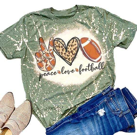Peace Love Football Mom Bleached T-Shirt Peace Love Football Mom Bleached T-Shirt