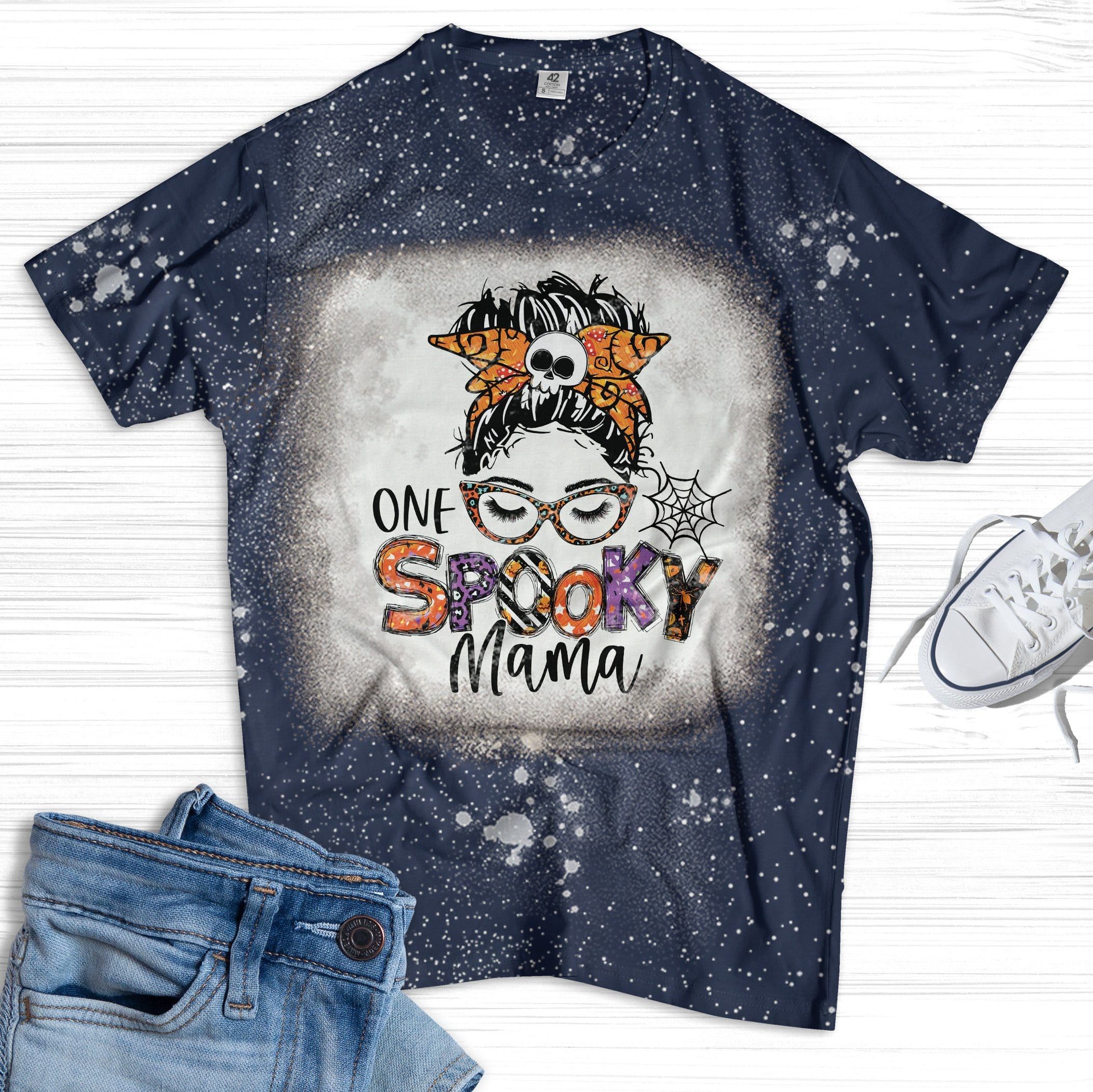 One Spooky Mama Halloween Bleached T-Shirt