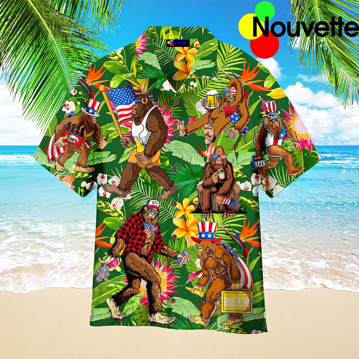 Bigfoot Drink Beer Happy Independence Day Tropical Hawaiian Shirt