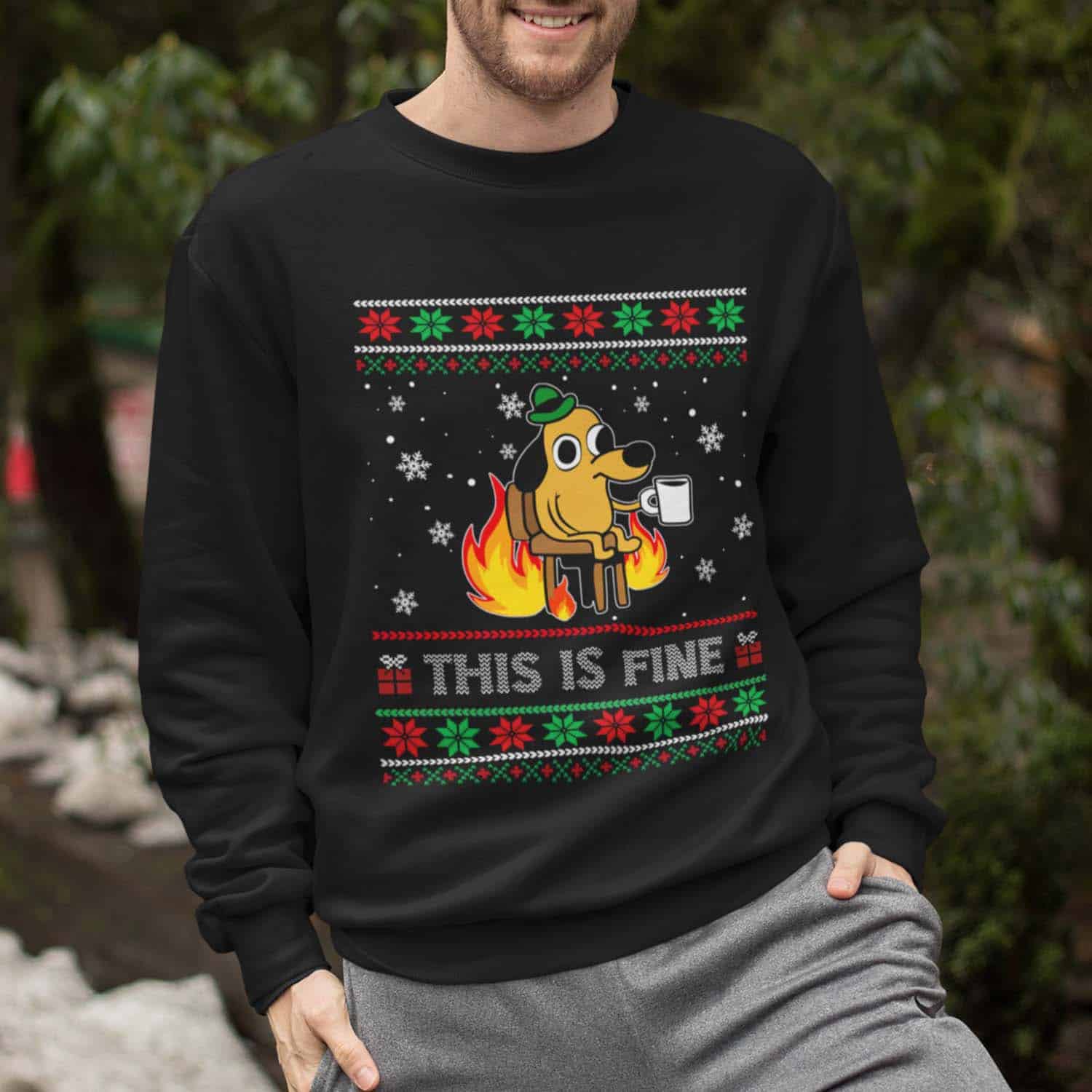 This Is Fine Dog Meme Christmas Sweater This Is Fine Dog Meme Christmas Sweater