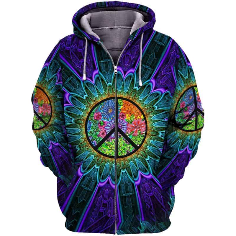 Peace Hippie Trippy Flower 3D Over Print Hoodie