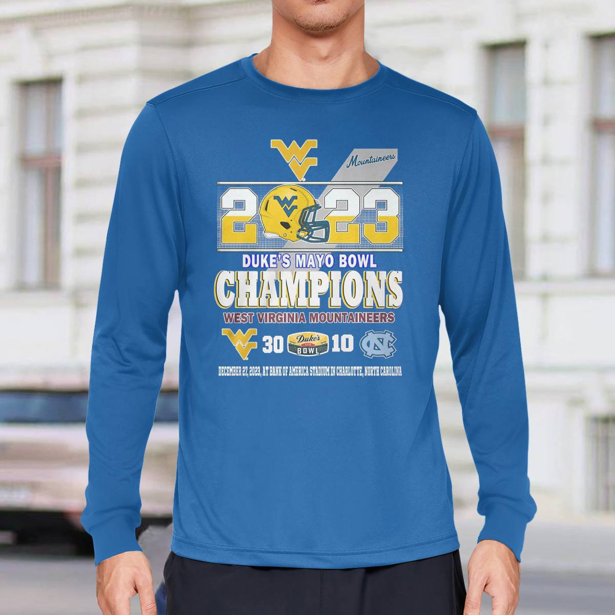 2023 Duke’s Mayo Bowl Champions West Virginia Mountaineers 30 10 North Carolina Football Shirt 2023 Duke’s Mayo Bowl Champions West Virginia Mountaineers 30 10 North Carolina Football Shirt