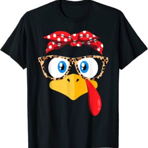 Happy Thanksgiving Turkey Face Sunglasses Leopard Shirt