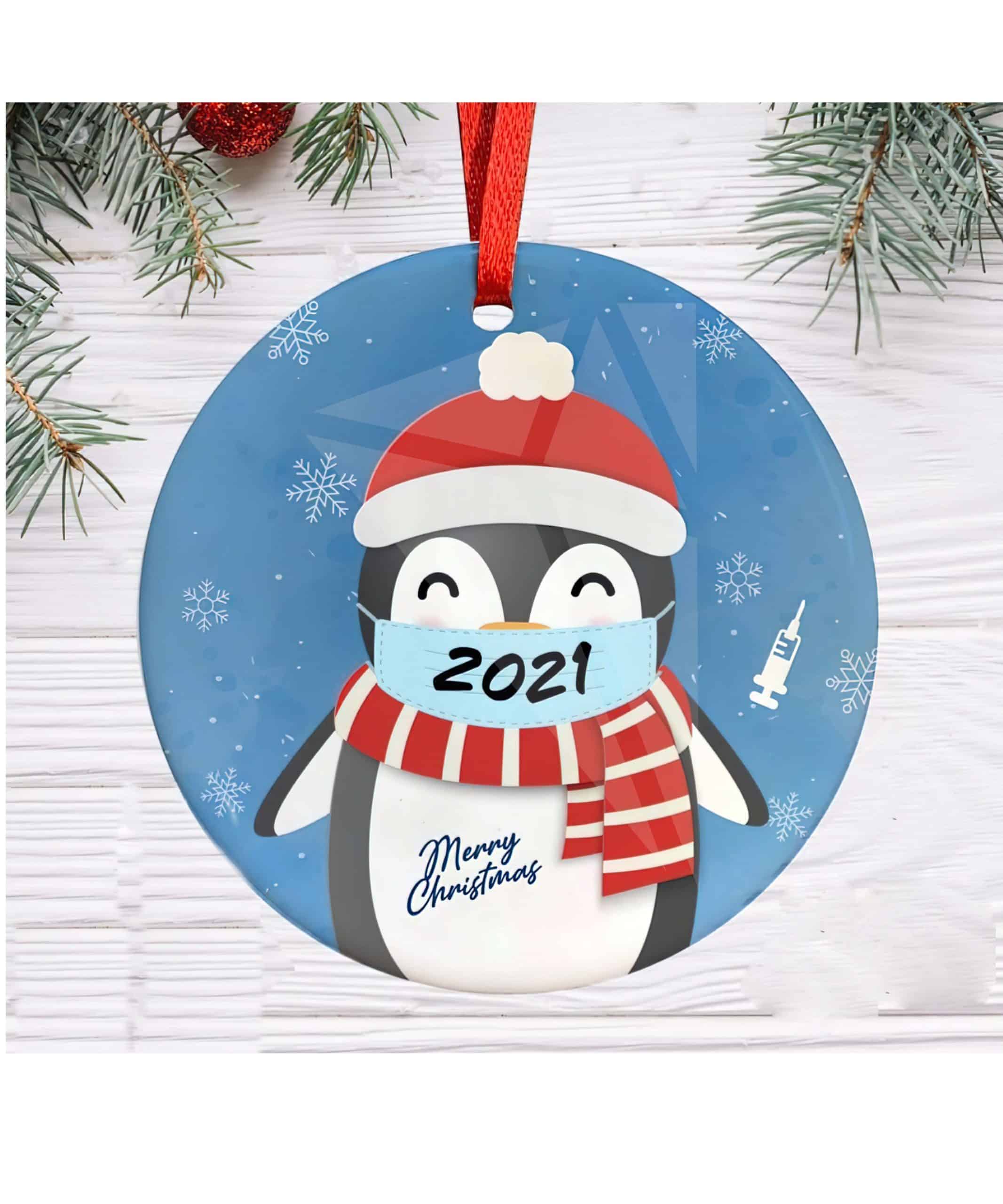 Penguin With Mask 2021 Christmas Ornament Penguin With Mask 2021 Christmas Ornament