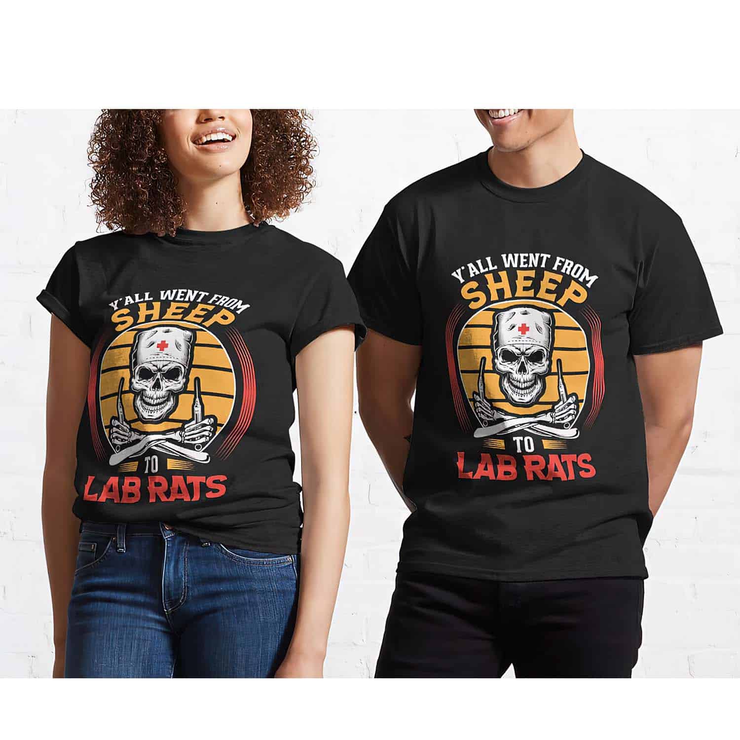 Skull Nurse Y’All Went From Sheep To Lab Rats Shirt Skull Nurse Y’All Went From Sheep To Lab Rats Shirt