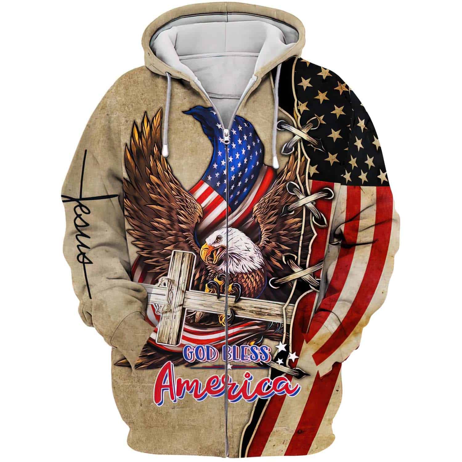 God Bless America 3D Over Print Hoodie God Bless America 3D Over Print Hoodie