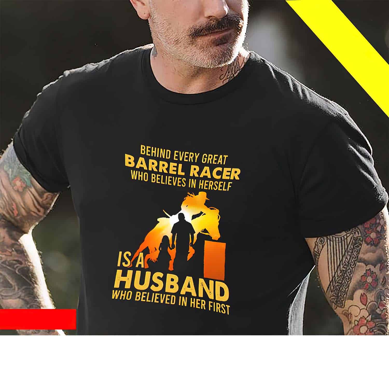 Behind Every Great Barrel Racer Who Believes In Herself Is A Husband Shirt Behind Every Great Barrel Racer Who Believes In Herself Is A Husband Shirt