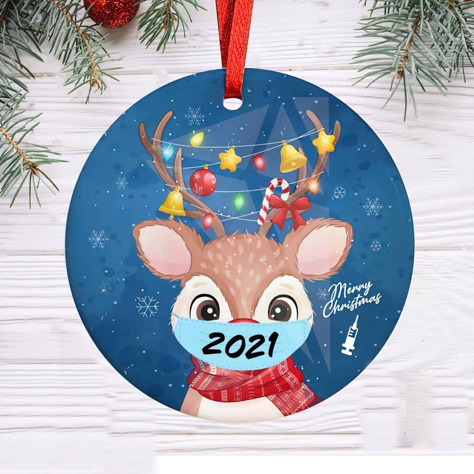 Reindeer With Mask 2021 Christmas Ornament
