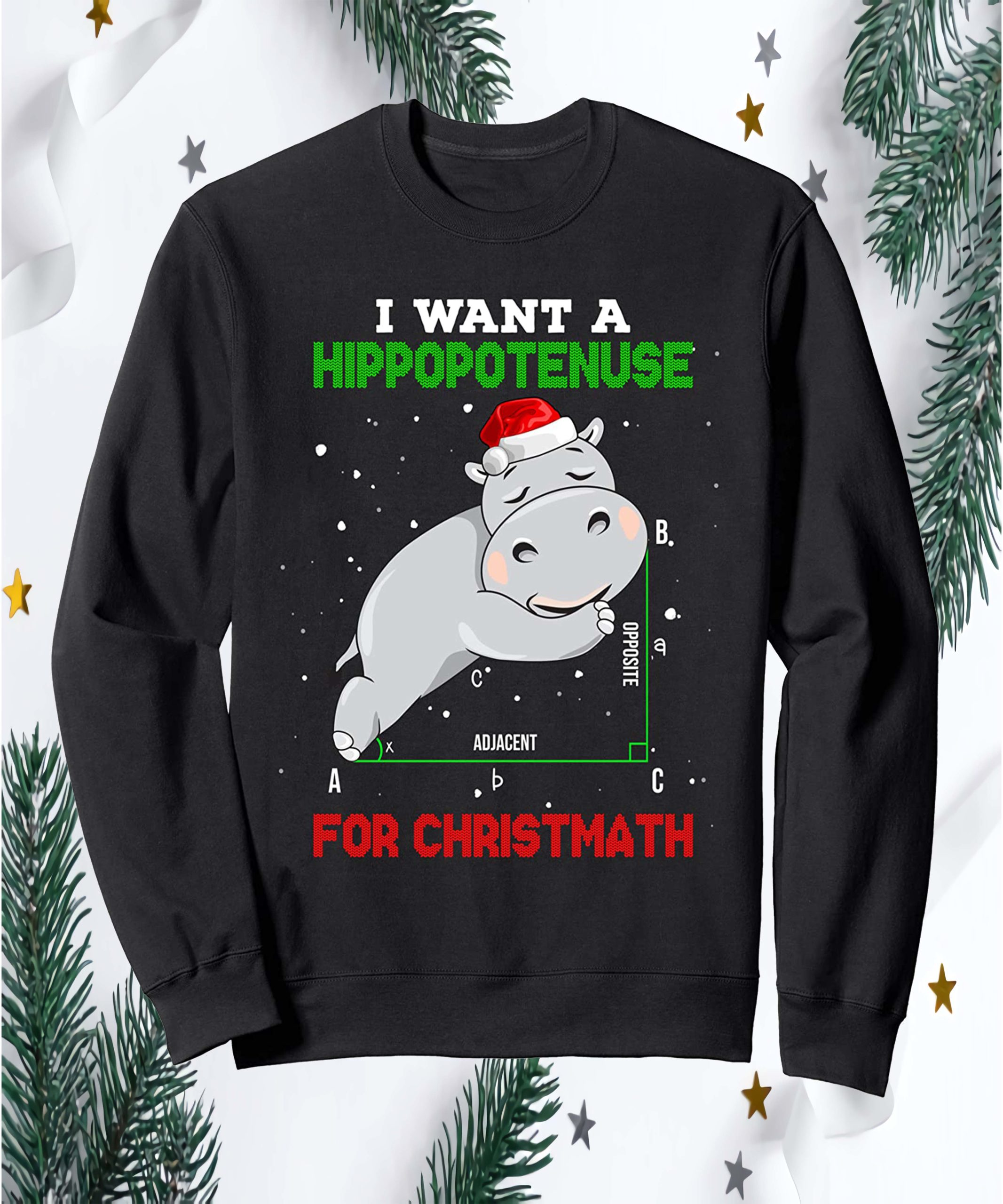 I Want A Hippopotenuse For Christmath Sweatshirt I Want A Hippopotenuse For Christmath Sweatshirt