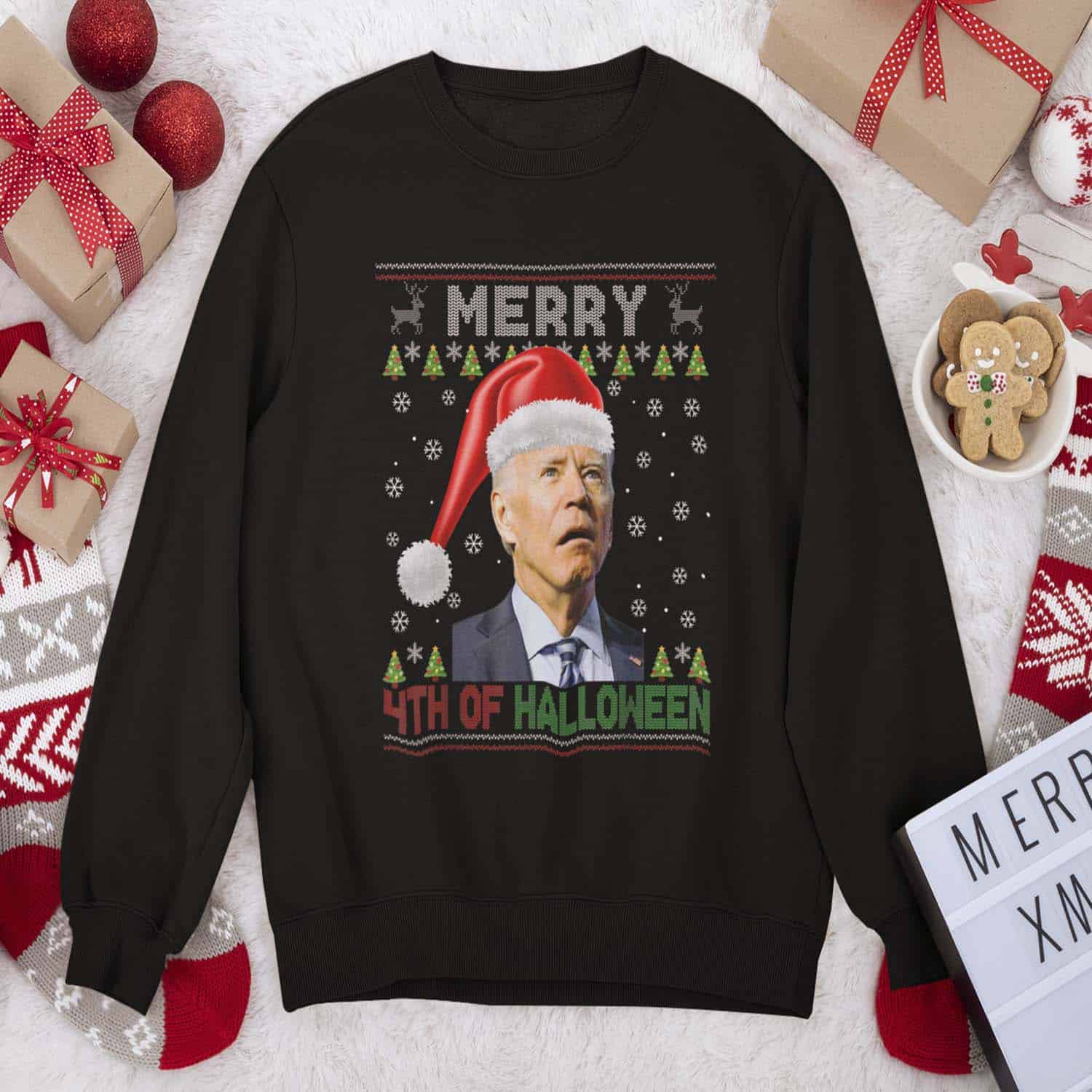 Biden Merry 4Th Of Halloween Christmas Sweatshirt Biden Merry 4Th Of Halloween Christmas Sweatshirt