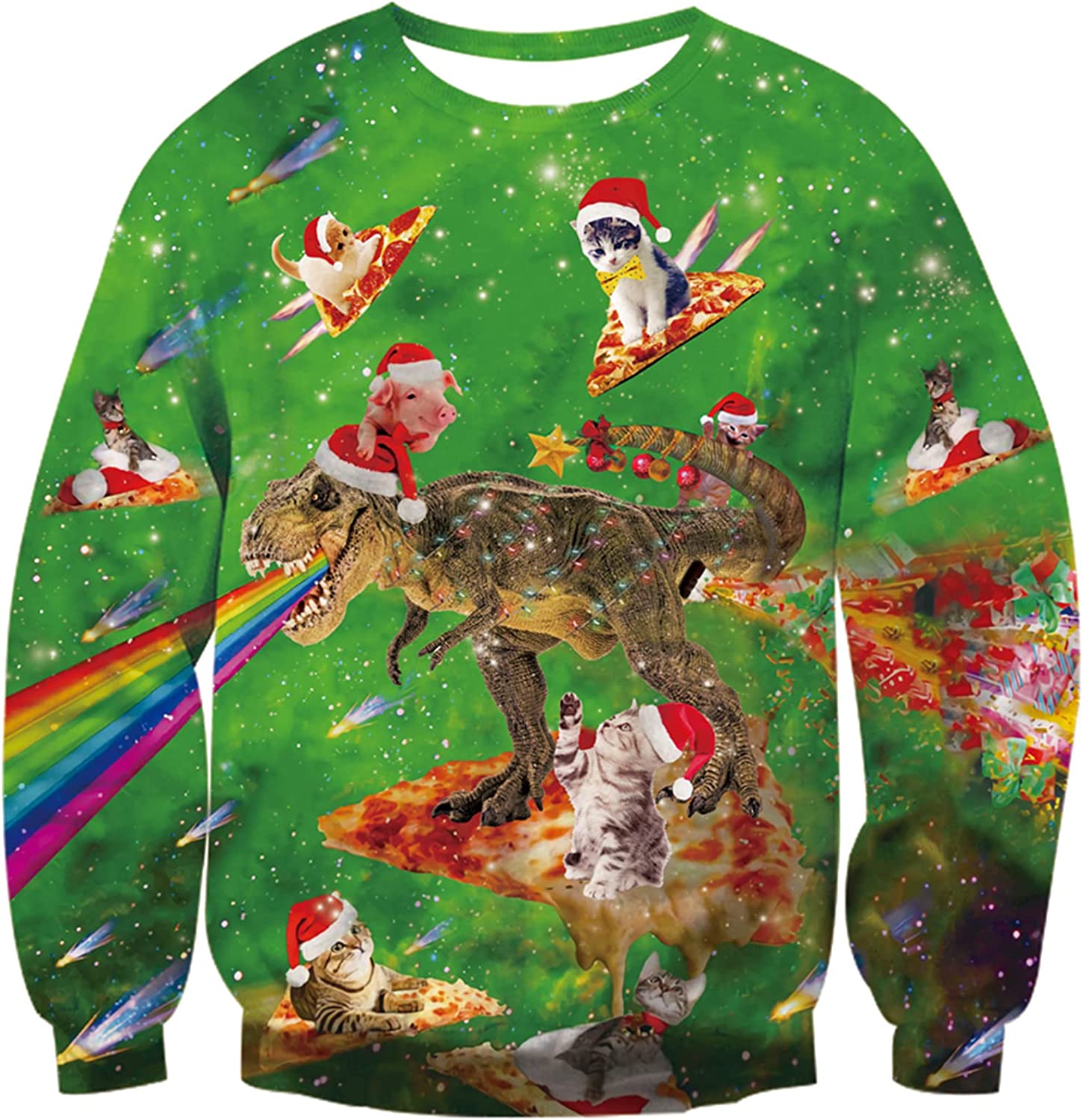 Cat And T-Rex Pizza Fest Ugly Christmas Sweater Cat And T-Rex Pizza Fest Ugly Christmas Sweater