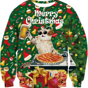 Cat Dj Pizza Merry Christmas Sweater