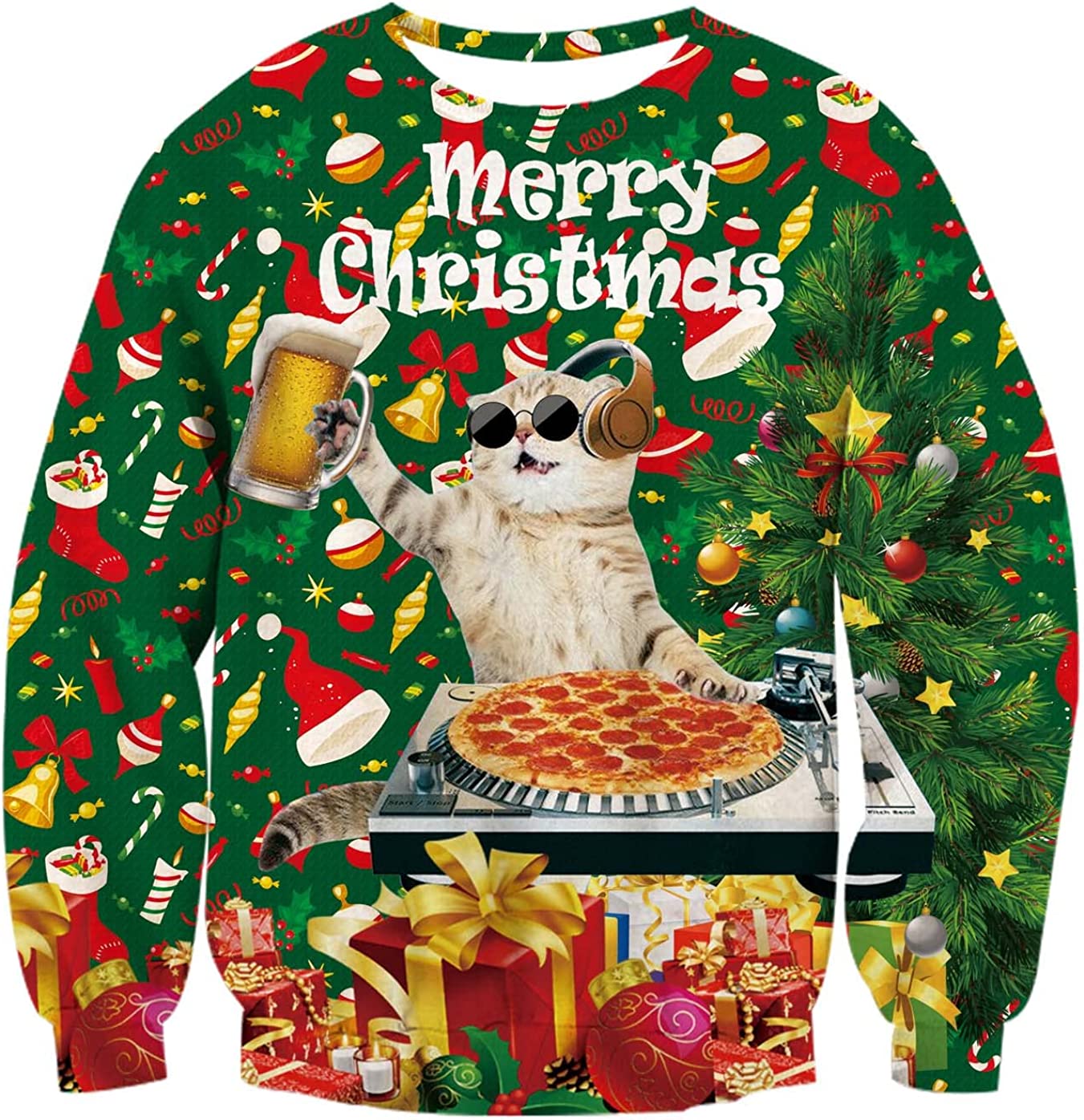 Cat Dj Pizza Merry Christmas Sweater Cat Dj Pizza Merry Christmas Sweater