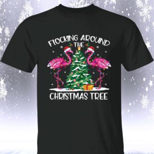 Flocking Around The Flamingo Christmas Tree Shirt