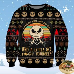 Jack Skellington I’M Mostly Peace Love And Light Christmas Sweater