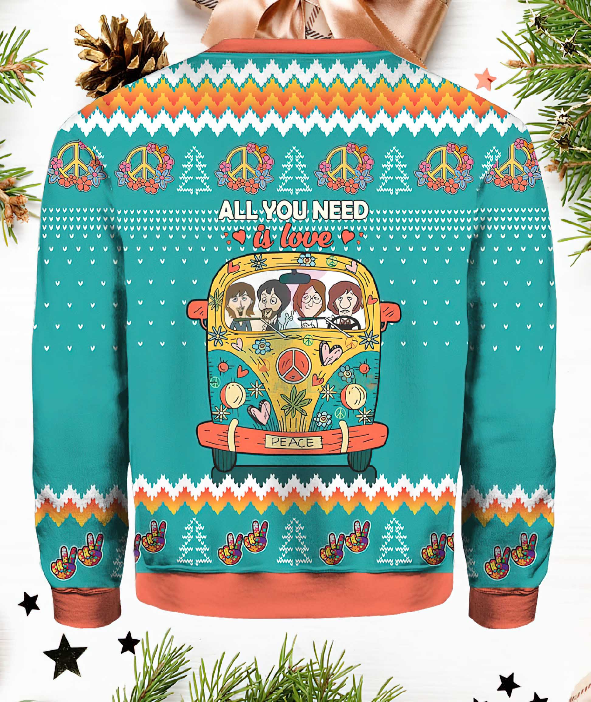 All You Need Is Love Hippie Peace Christmas Sweater All You Need Is Love Hippie Peace Christmas Sweater