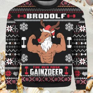 Animal Brodolf The Red Nose Gainzdeer Gym Ugly Christmas Sweater.jpg