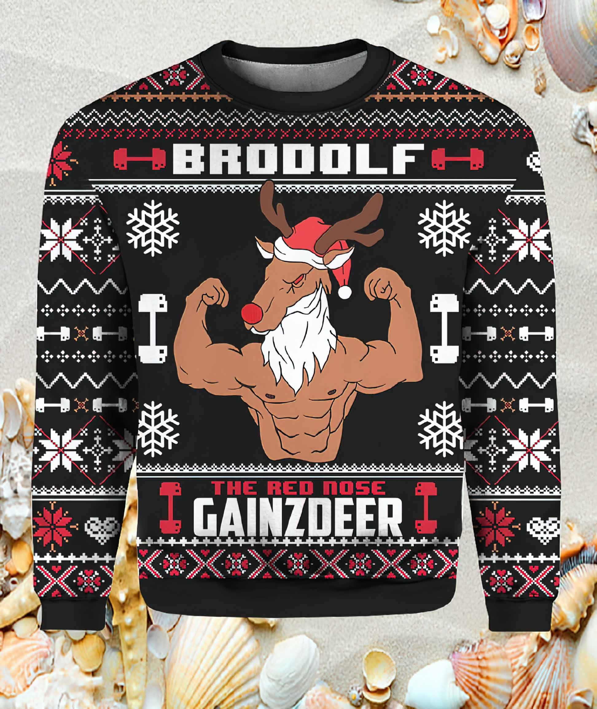 Animal Brodolf The Red Nose Gainzdeer Gym Ugly Christmas Sweater Animal Brodolf The Red Nose Gainzdeer Gym Ugly Christmas Sweater