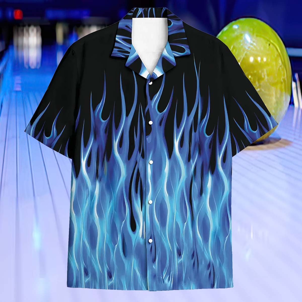 Benny’S Blue Flames Bowling Hawaiian Shirt