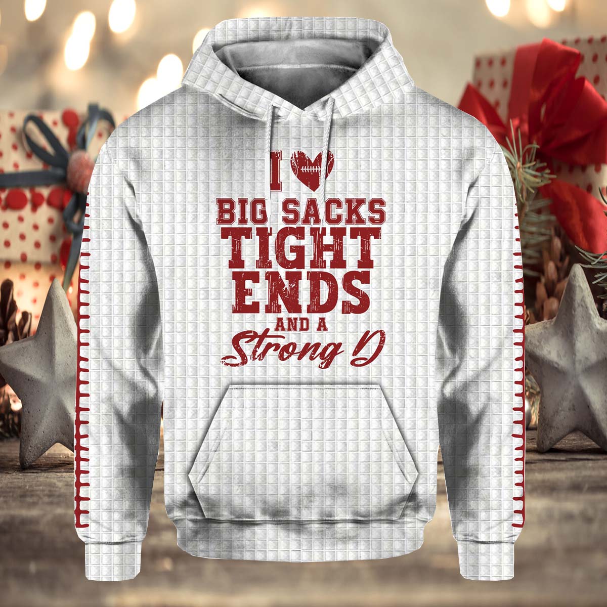 I Love Big Sacks Tight Ends And A Strong D Casual Waffle Hoodie I Love Big Sacks Tight Ends And A Strong D Casual Waffle Hoodie