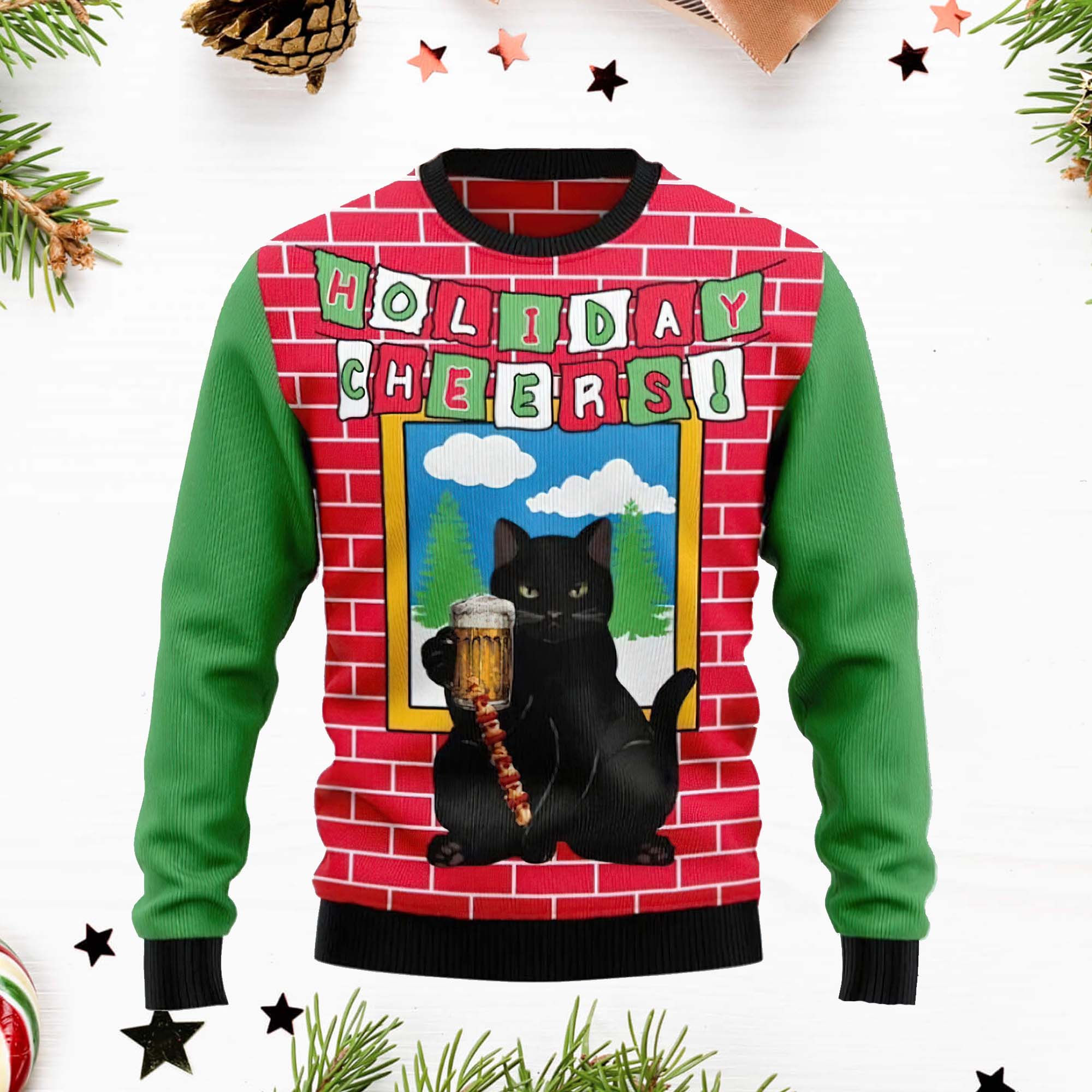 Black Cat Beer Holiday Cheer Christmas Sweater