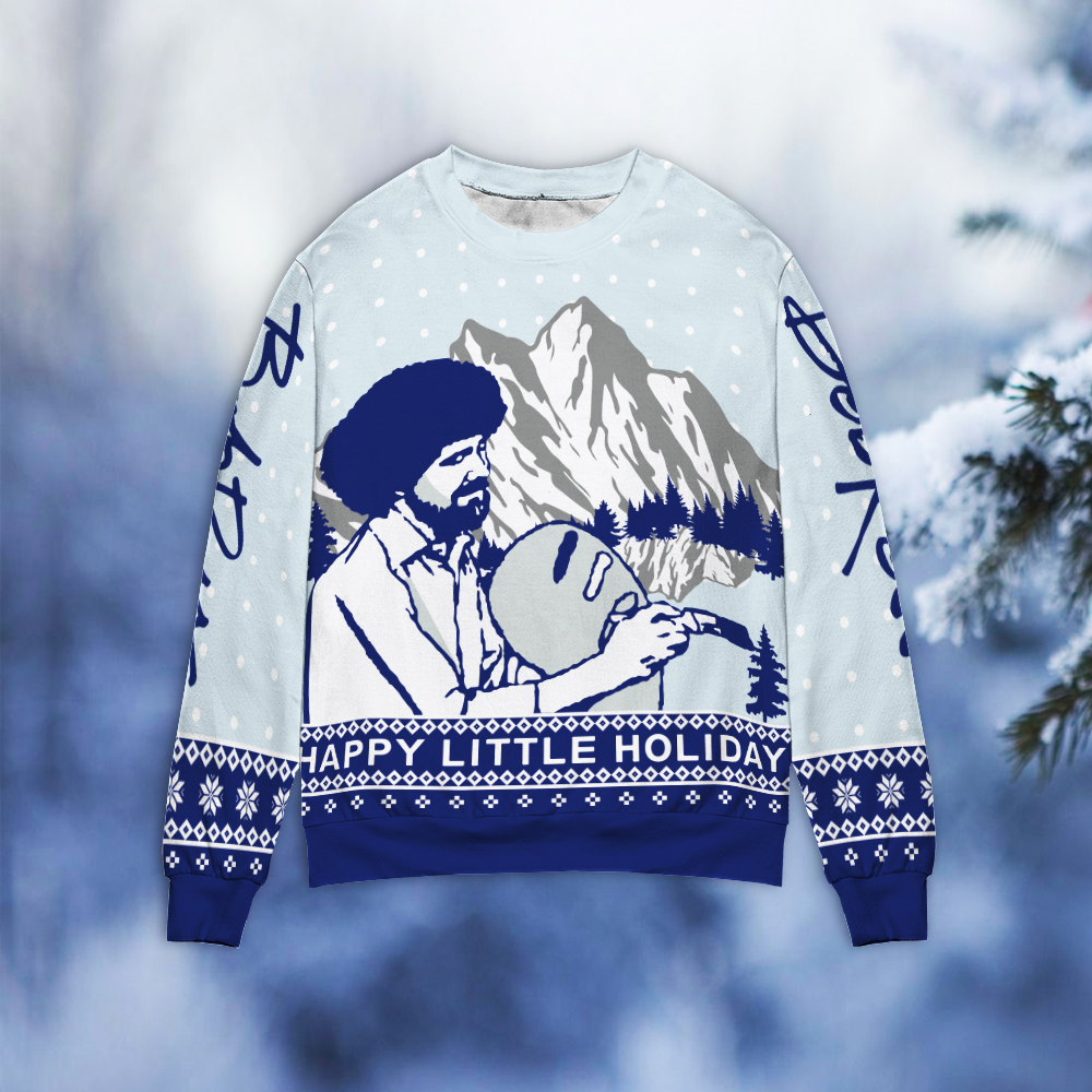 Bob Ross Happy Little Holiday Christmas Sweater Bob Ross Happy Little Holiday Christmas Sweater