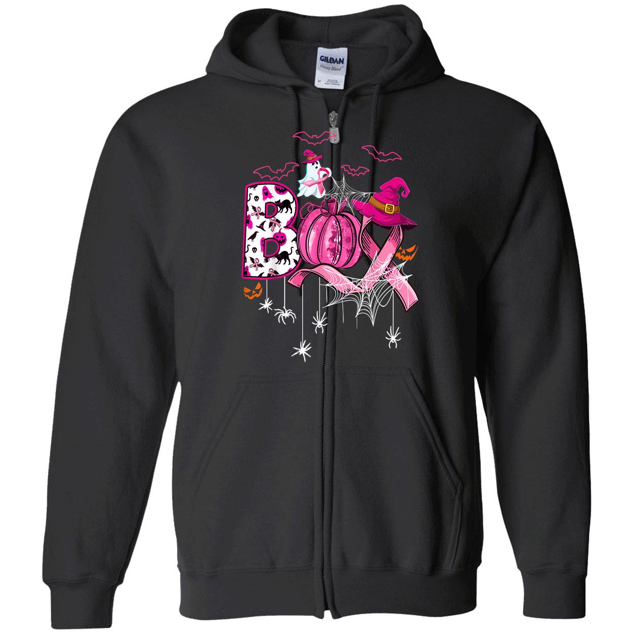 Boo Halloween Pumpkin Pink Ribbon Witch Breast Cancer Shirt Boo Halloween Pumpkin Pink Ribbon Witch Breast Cancer Shirt