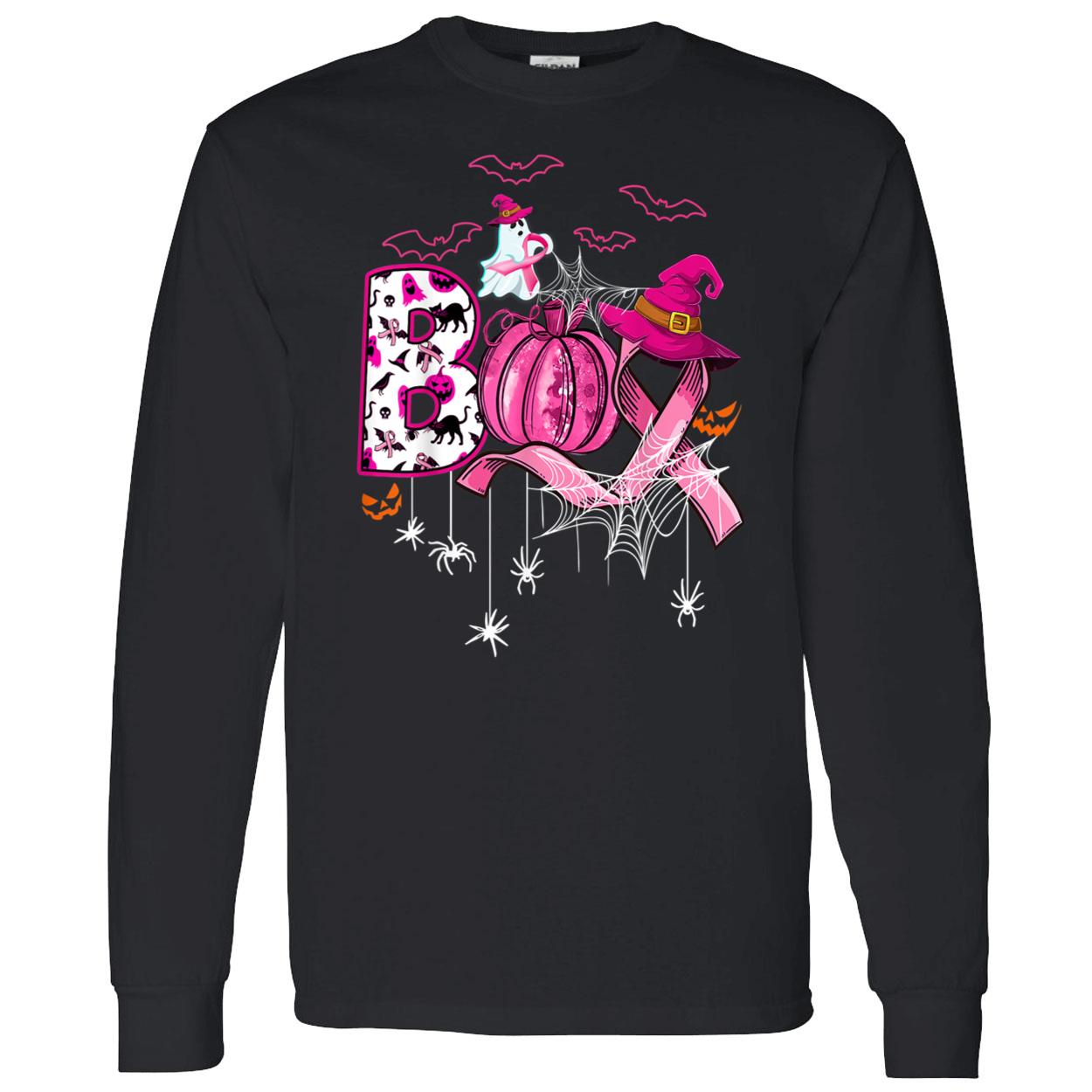 Boo Halloween Pumpkin Pink Ribbon Witch Breast Cancer Shirt Boo Halloween Pumpkin Pink Ribbon Witch Breast Cancer Shirt