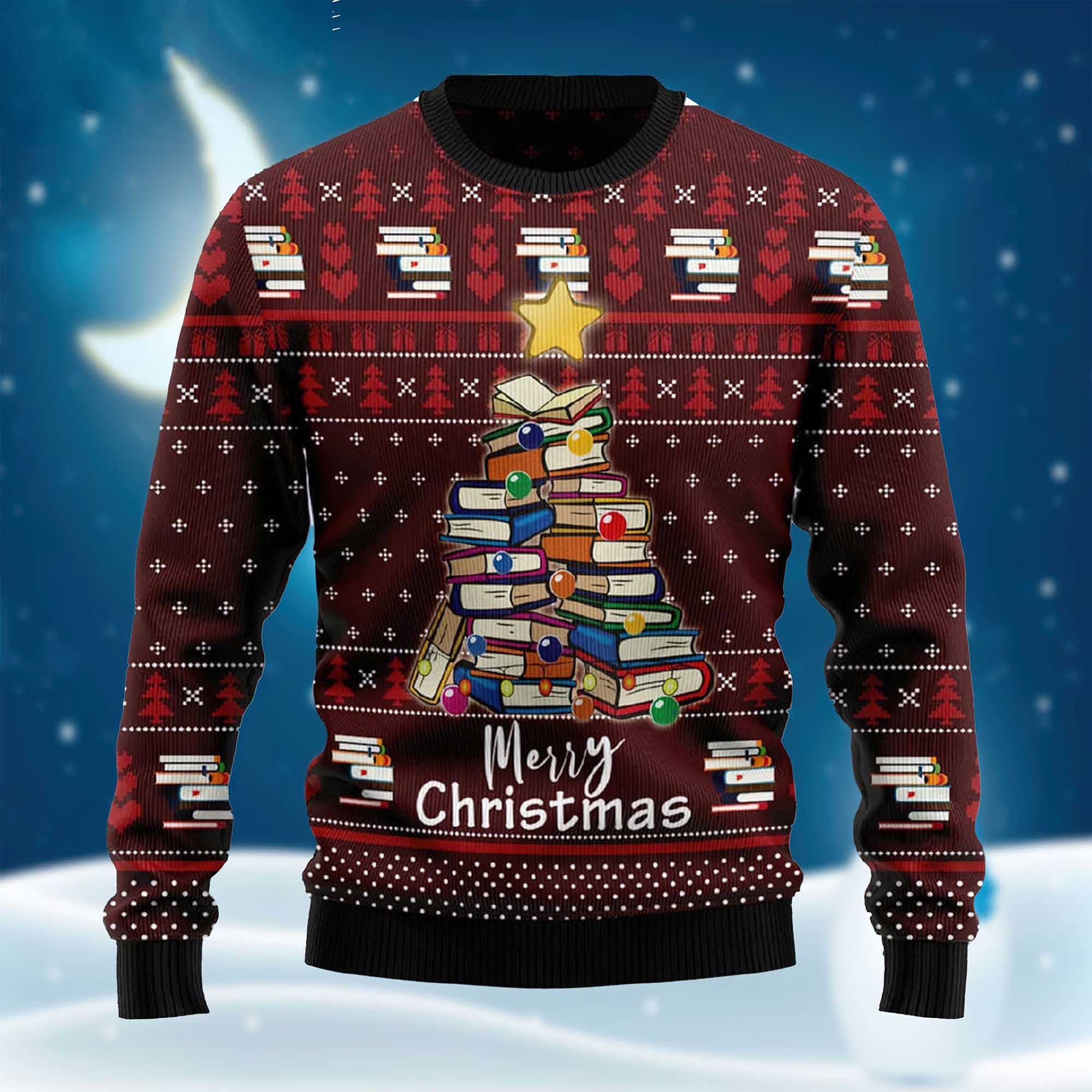 Book Pine Ugly Christmas Sweater Book Pine Ugly Christmas Sweater