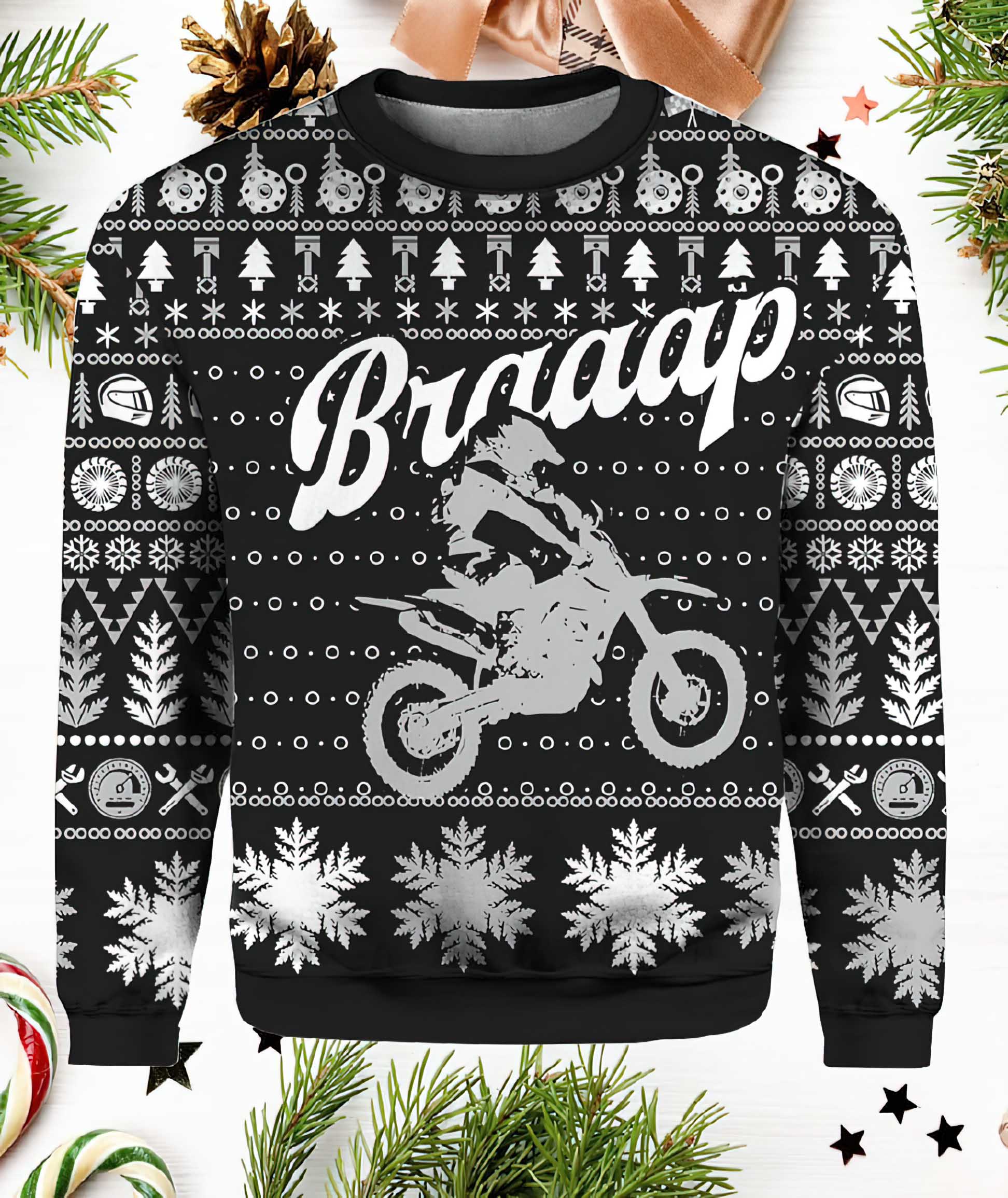 Braaap Moto Grey Version Ugly Christmas Sweater Braaap Moto Grey Version Ugly Christmas Sweater