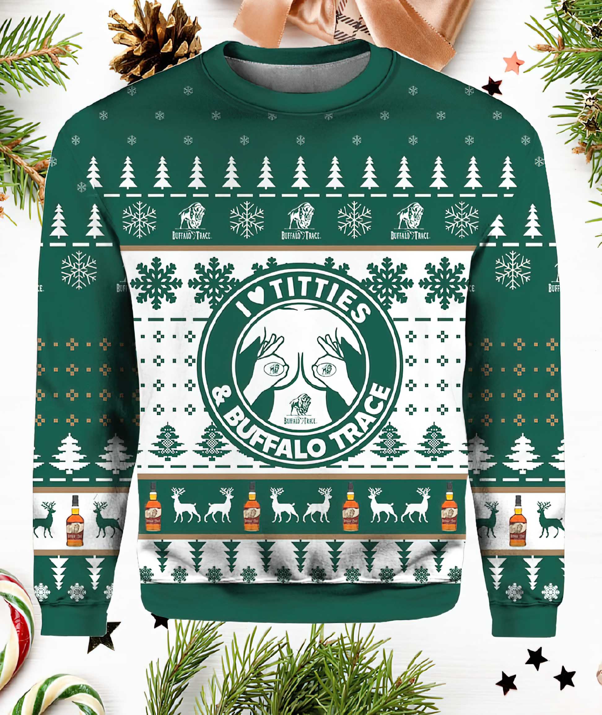 Buffalo Trace Titties Ugly Christmas Sweater Buffalo Trace Titties Ugly Christmas Sweater