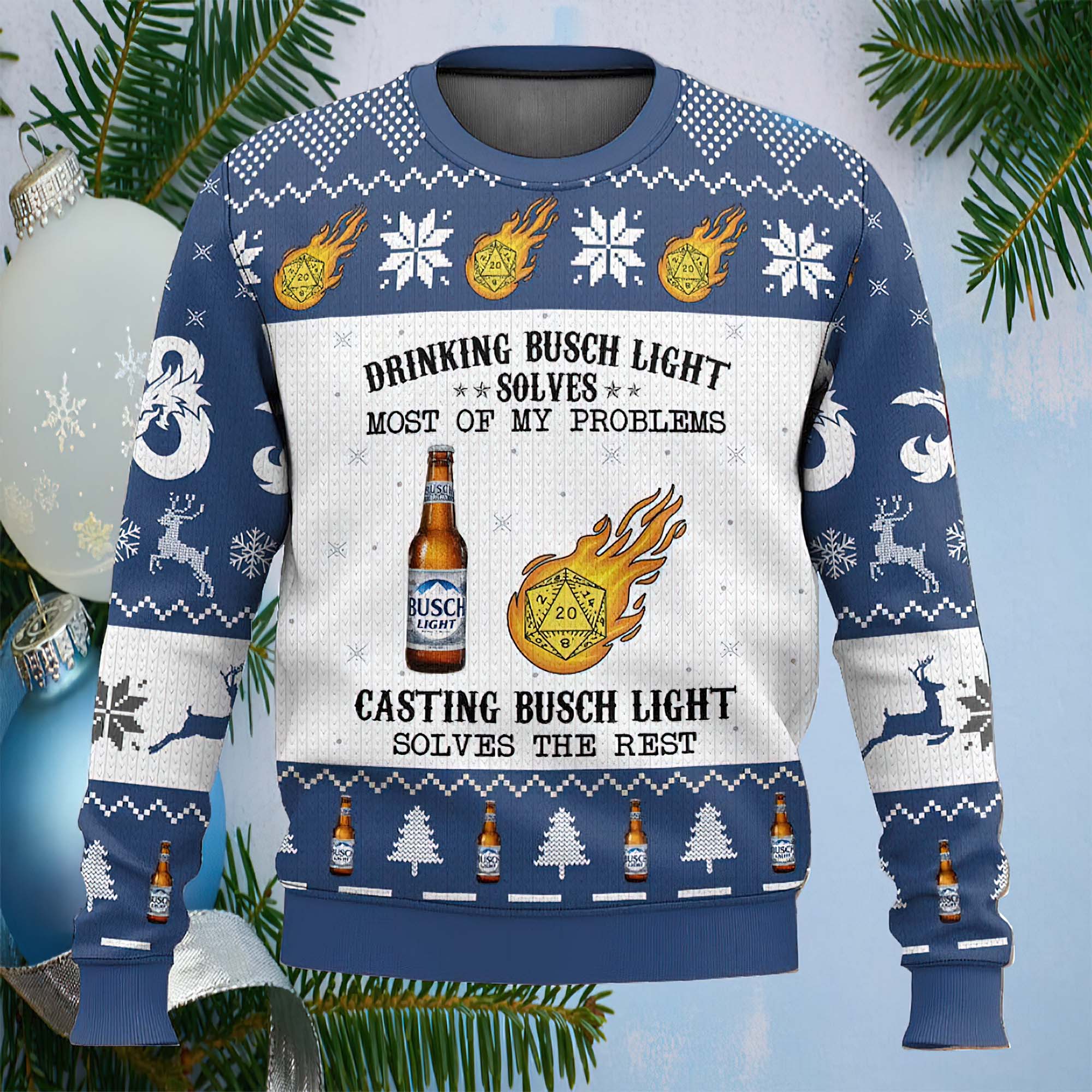 Busch Light Drinking Dungeon And Dragons Ugly Christmas Sweater Busch Light Drinking Dungeon And Dragons Ugly Christmas Sweater