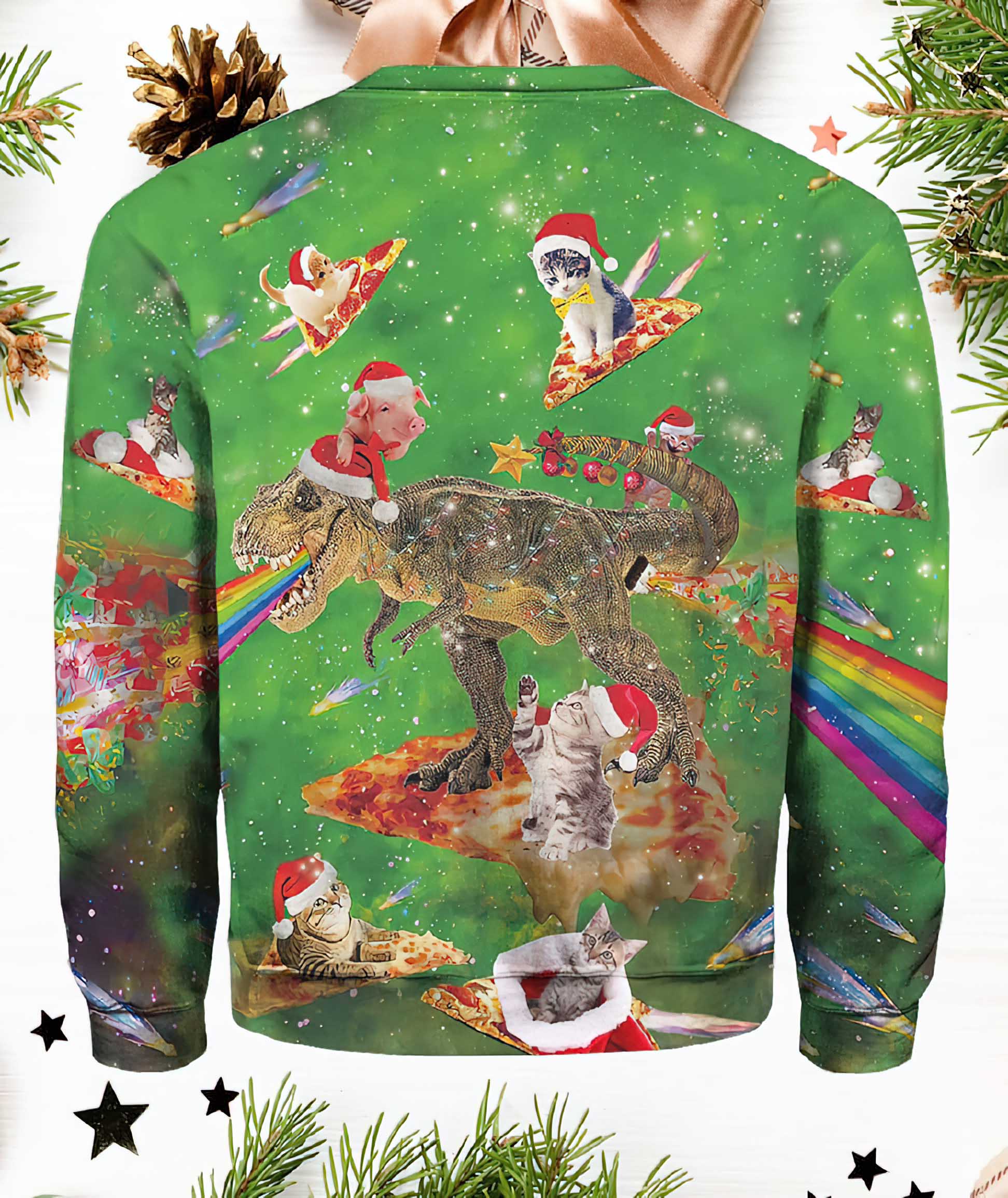Cat T-Rex Pizza Fest Ugly Christmas Sweater Cat T-Rex Pizza Fest Ugly Christmas Sweater