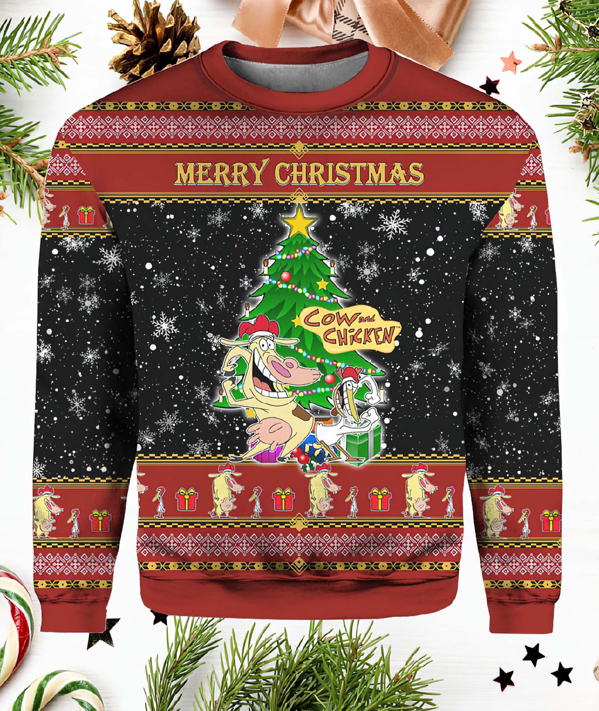 Cow And Chicken Christmas Sweater