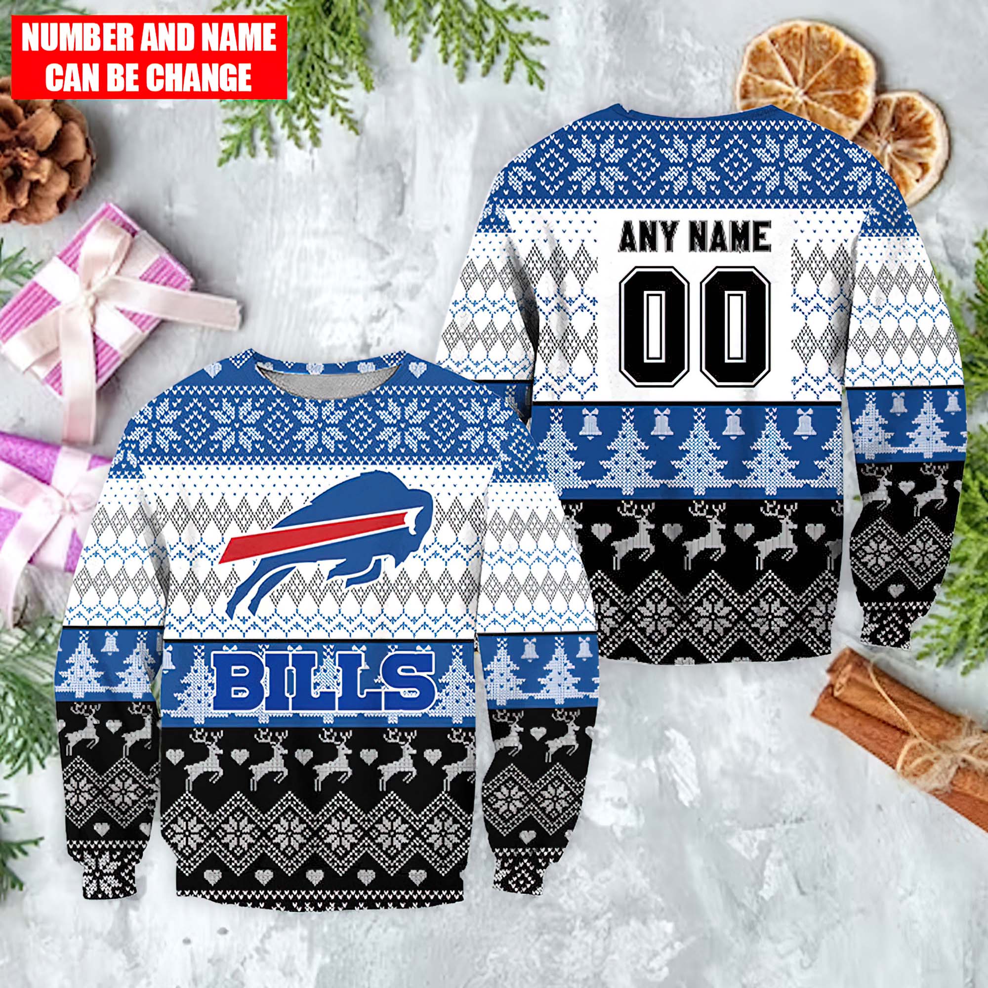 Custom Name Buffalo Bills Ugly Christmas Sweater Custom Name Buffalo Bills Ugly Christmas Sweater