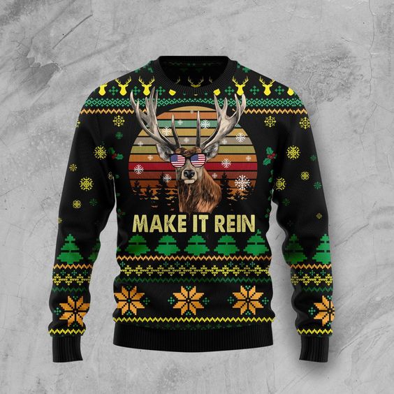 Deer Hunter Make It Rein Christmas Sweater
