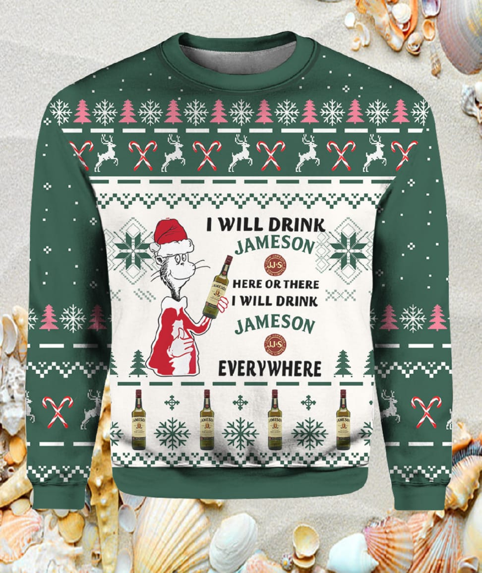 Dr. Seuss I Will Drink Jameson Here Or There Ugly Christmas Sweater Dr. Seuss I Will Drink Jameson Here Or There Ugly Christmas Sweater