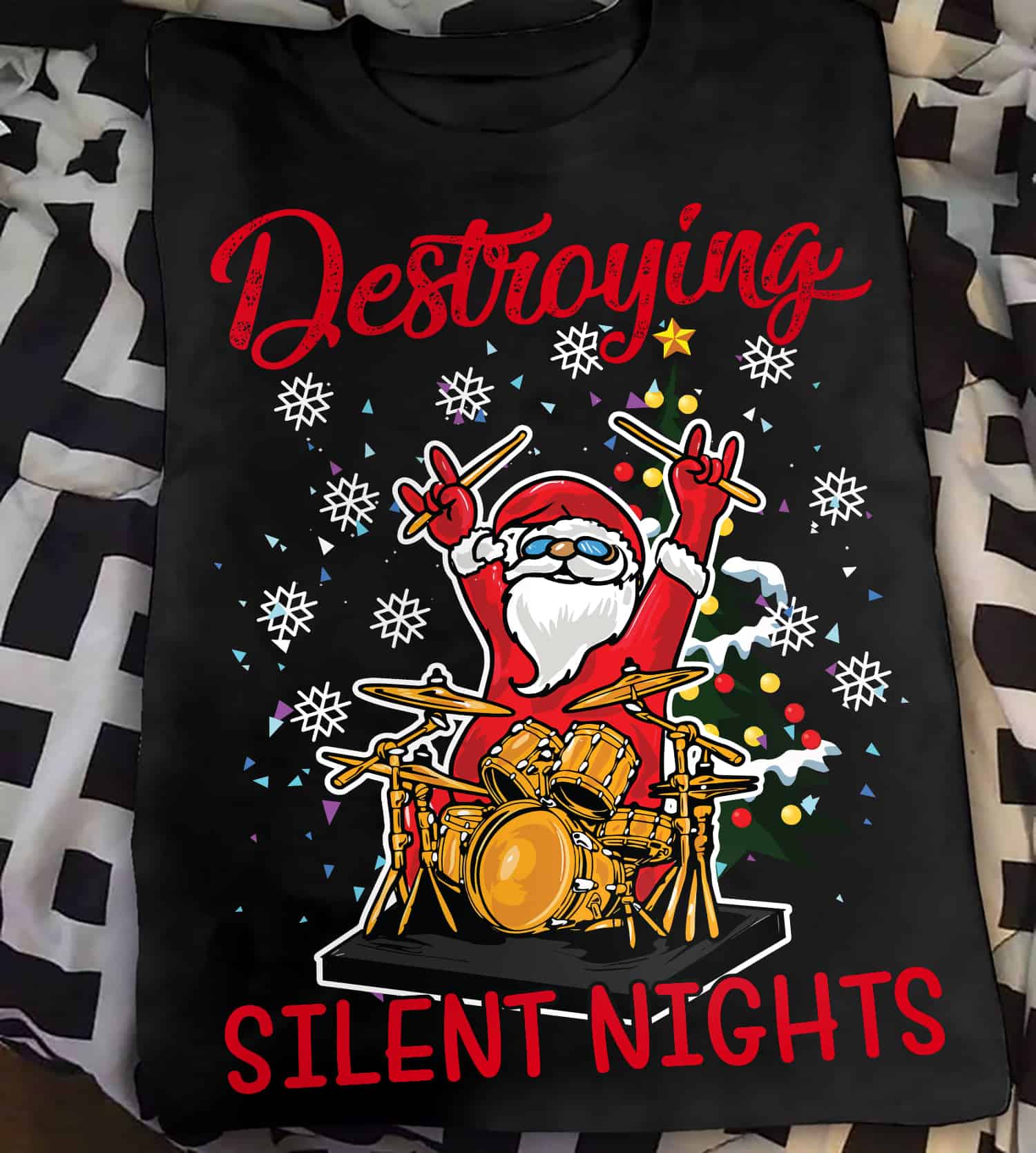 Drummer Santa Destroying Silent Nights Shirt