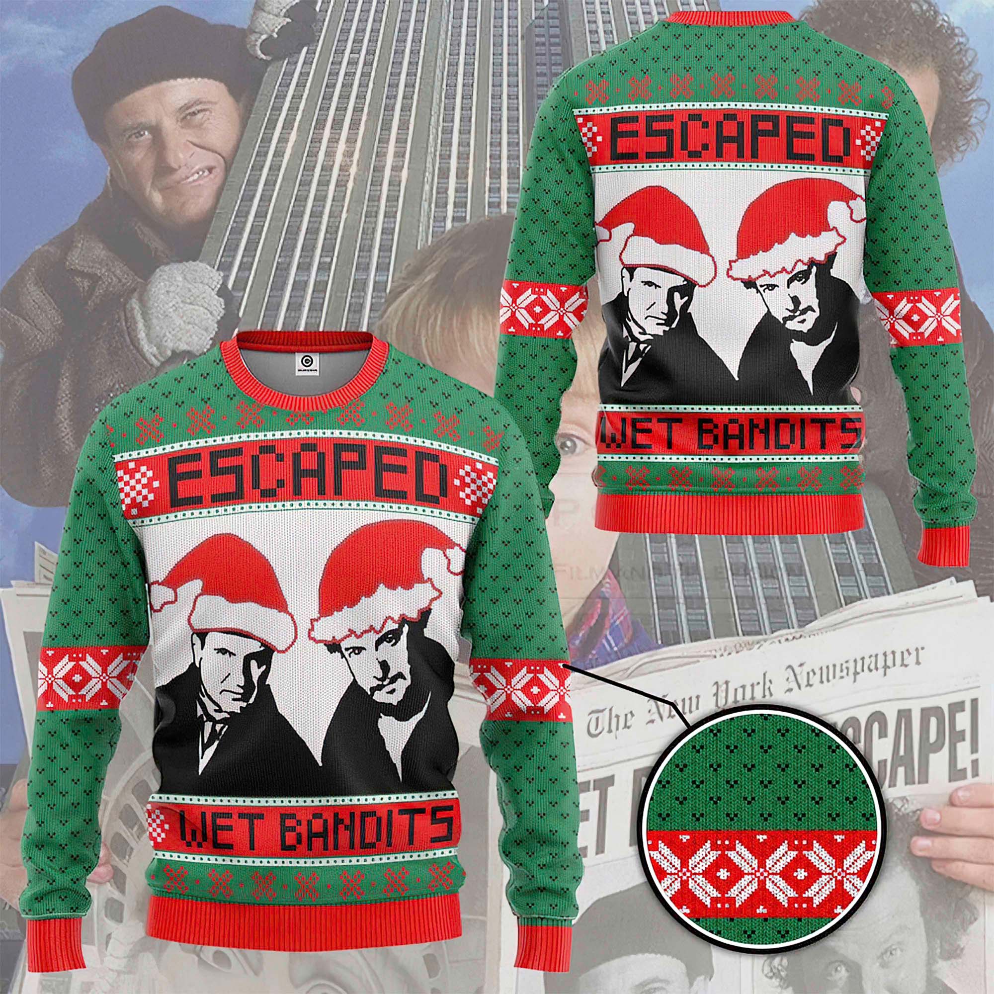 Escaped Wet Bandits Ugly Christmas Sweater Escaped Wet Bandits Ugly Christmas Sweater