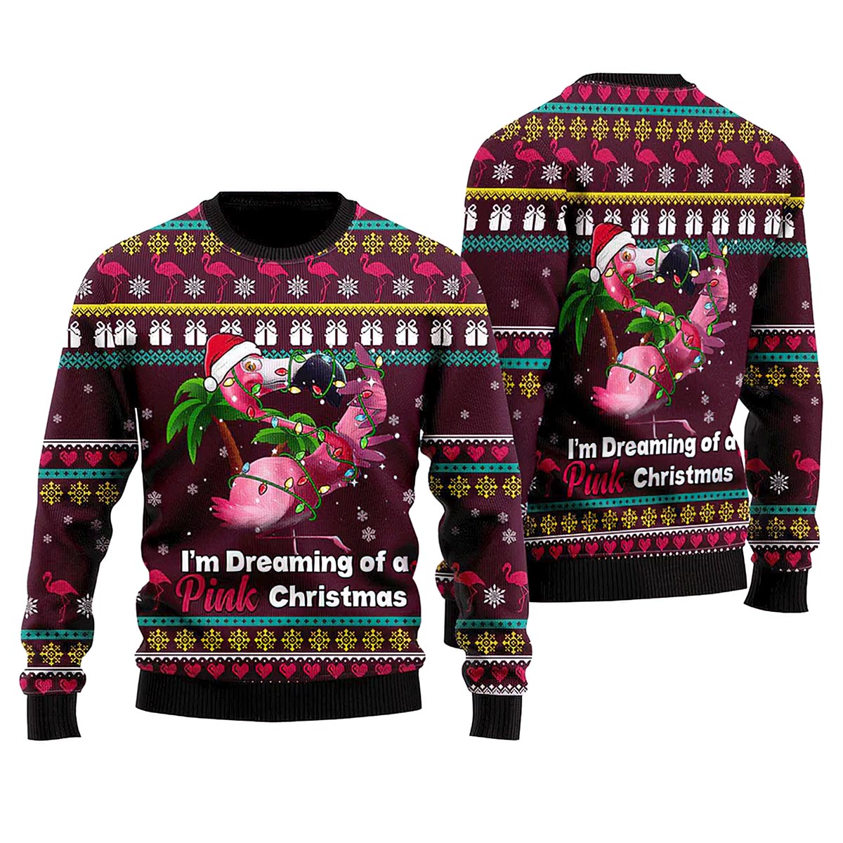 Flamingo Dream Of A Pink Christmas Ugly Christmas Sweater Flamingo Dream Of A Pink Christmas Ugly Christmas Sweater