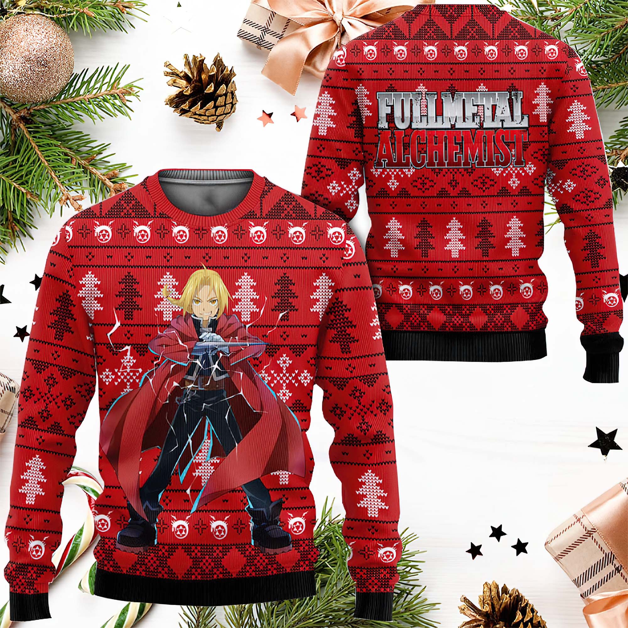 Fullmetal Alchemist Edward Elric Anime Ugly Christmas Sweater Fullmetal Alchemist Edward Elric Anime Ugly Christmas Sweater