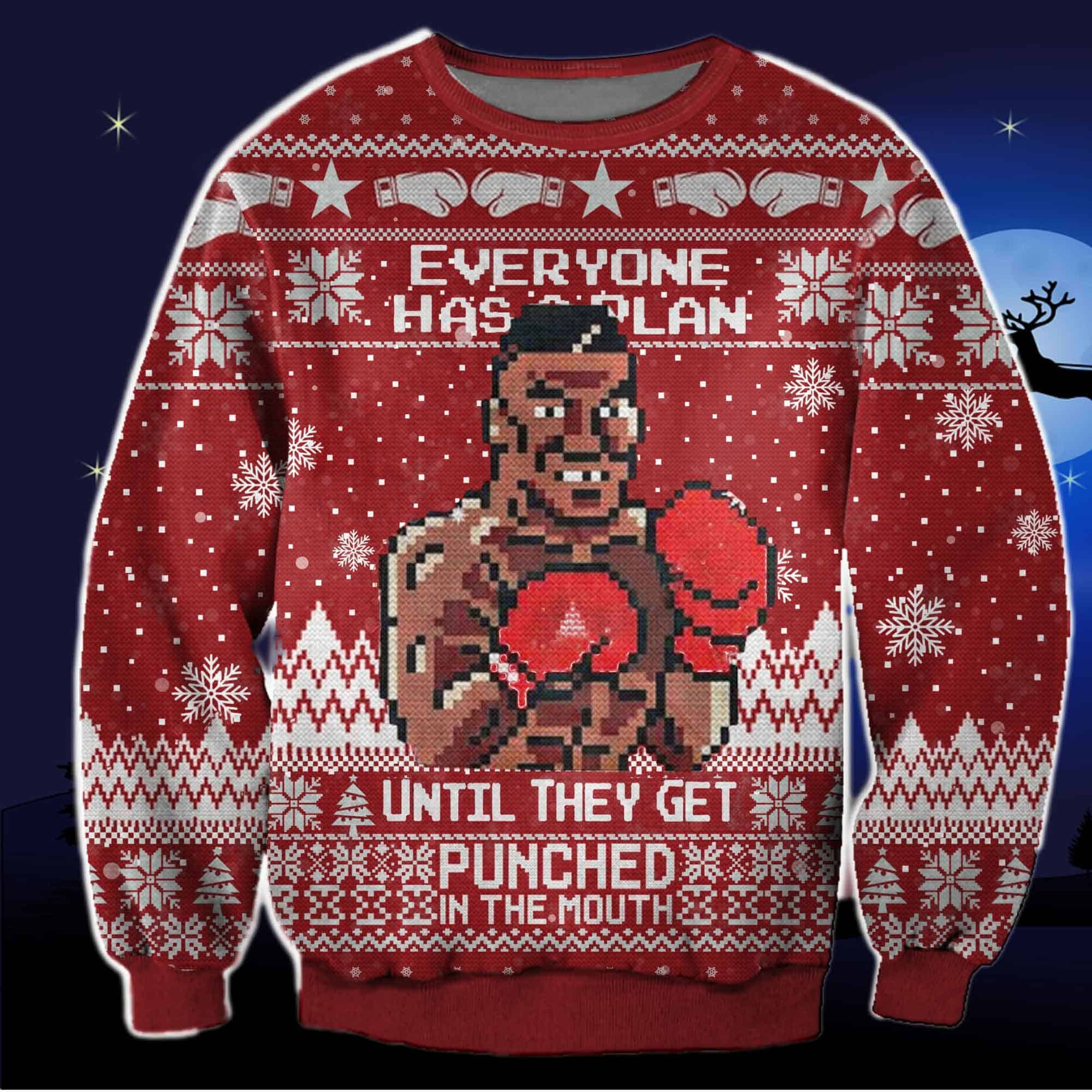 Funny Mike Tyson Christmas Sweater Everyone Has A Plan