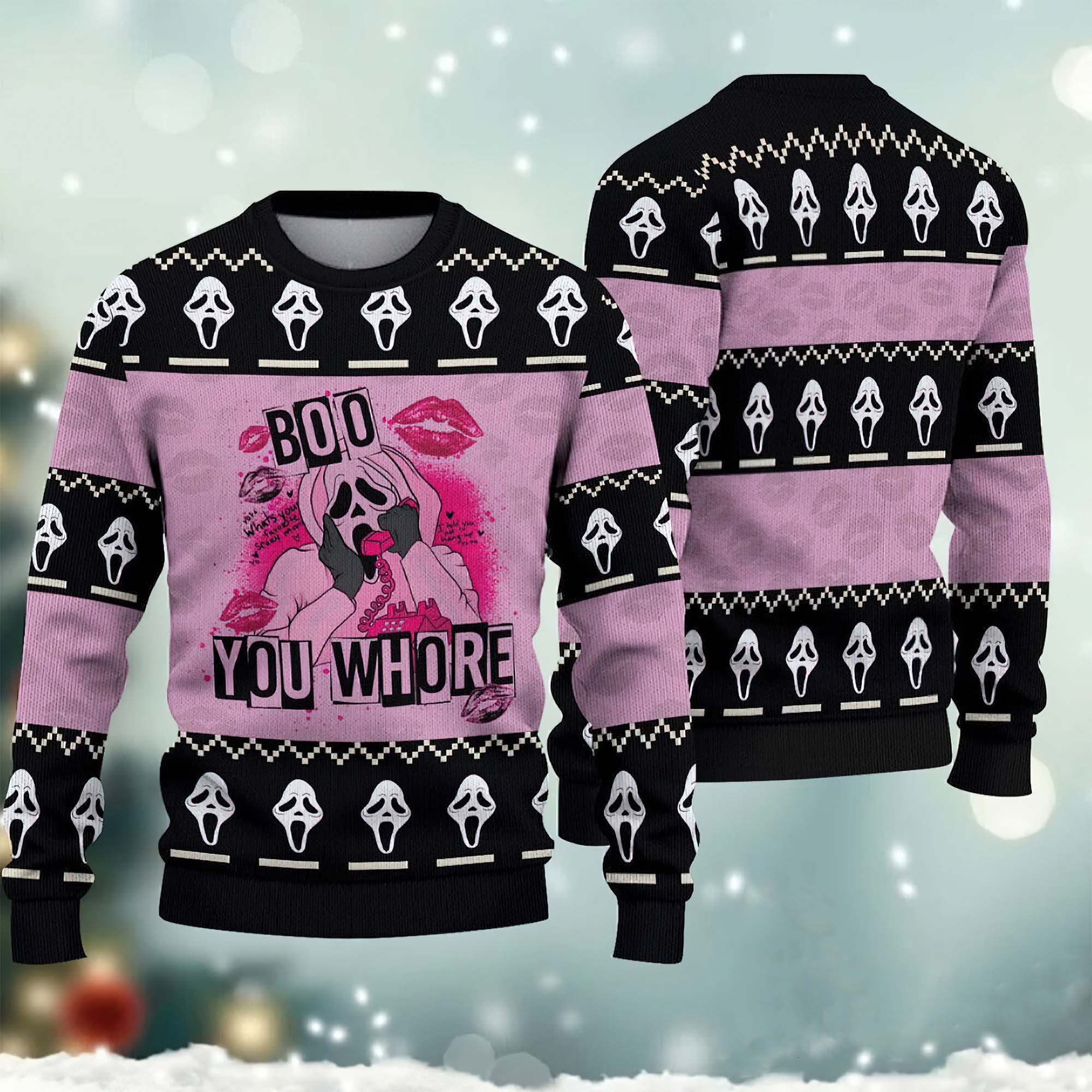 Ghostface Boo You Whore Halloween Ugly Sweater Ghostface Boo You Whore Halloween Ugly Sweater